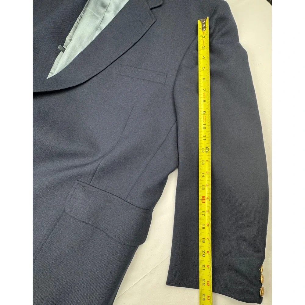 Stafford Mens Blazer 50R Wool Blend Navy Blue Gold Button Classic Professional